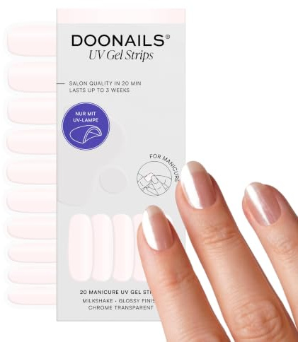 DOONAILS® UV Gel Strips Milkshake Leicht transparentes Rosa – Nagelfolie UV härtend, 20 Strips für 2 Maniküren – Halt bis zu 14 Tage, HEMA-frei & vegan