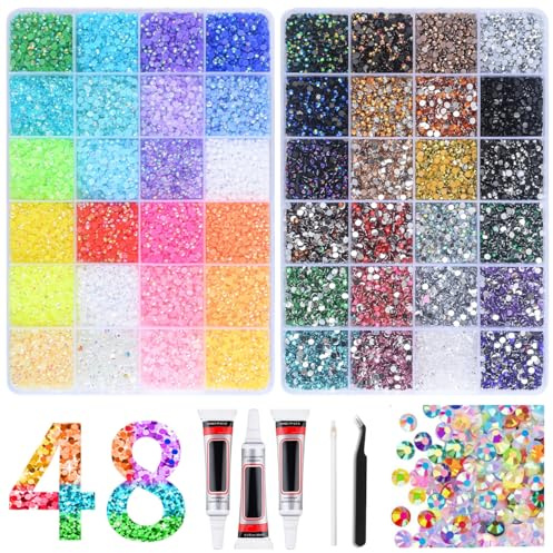 Bedazzling Kit Bedazzle Kits, 48 Colors Diamond Rhinestones 3mm 48000 Pcs Resin Jelly Flatback Gems, Bedazzling Kit with Glue & 3Pcs Tools for Diamond Art, Clothes, Shoes, Nail Art, Books, Phone Cases
