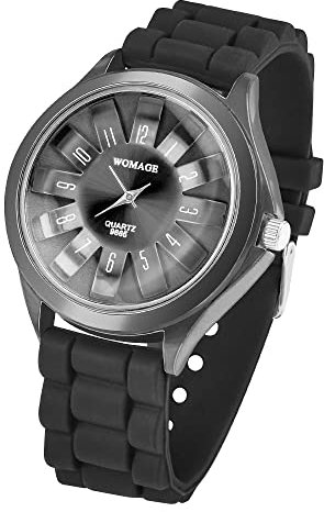 Taffstyle Unisex Armbanduhr Analog Quarz mit Silikon-Armband Metall Sportuhr Damen Herren Uhr Schwarz