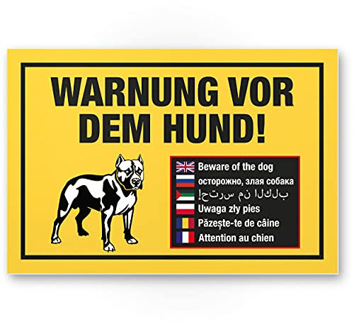 Komma Security Warnung vor dem Hund Schild mehrsprachig Hinweisschild wetterfest Hundeschild Gartentor Einfahrtstor die Haustür Türschild Abschreckung Warnschild Einbruchschutz