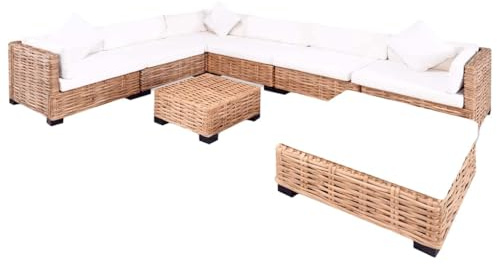 vidaXL Sofagarnitur 27-TLG. Sofa Set Rattanmöbel Couch Lounge Möbel Sitzgruppe Hocker Couchtisch Natur Rattan
