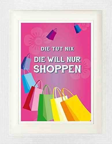 1art1 Shopping Poster Die TUT Nix, Die Will Nur Shoppen, Pink Gerahmtes Bild Mit Edlem Passepartout | Wand-Bilder | Im Bilderrahmen 40x30 cm