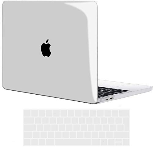 TECOOL Case compatible with MacBook Pro 15 inch 2019 2018 2017 2016 (A1990 A1707) with Touch Bar, Plastic Snap On Hard Shell Cover & UK EU Keyboard Protector, Clear Transparent (Glossy)