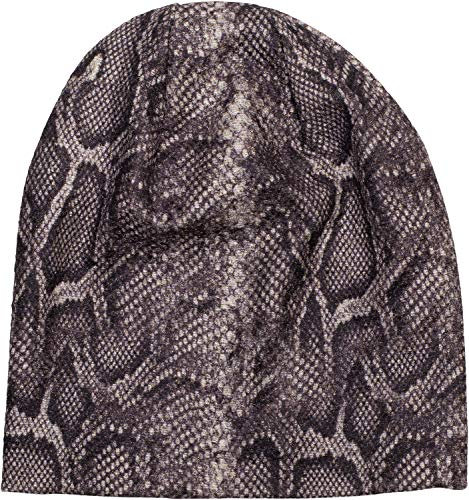 styleBREAKER Damen Beanie Mütze mit Schlange Python Muster und glitzernder Oberfläche, Slouch Longbeanie 04024174, Farbe:Dunkelbraun