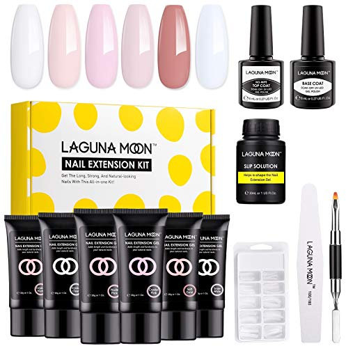 Lagunamoon Polygel Nail Kit, 6 Colours 30g Polygel Nail kit Full Set with Slip Solution,Dual Nail Forms,Nail File,Gel Top Base Coat Gel Nail Polishes Nail Extension Gel Builder Starter Kit Xmas Gift