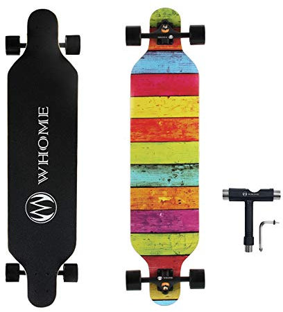 WHOME Skateboard Komplett für Erwachsene und Anfänger - 41 Zoll Longboard für Hybrid Freestyle Carving Cruising 8 Layer Ahorn Top montiert ABEC-9 Präzisionslager Glatte PU Räder Inklusive T-Tools