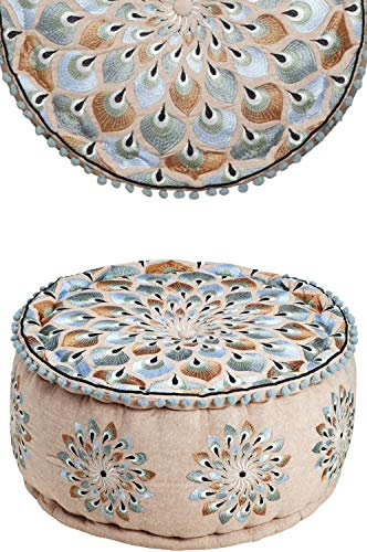 Runder Pouf Sitzpouf aus Baumwolle Azet -2- ø 50cm Rund Mit Füllung | Sitzkissen Bodenkissen Kissen Orientalisch | Sitzpuff Hocker Sitzhocker Fusshocker bestickt als Orientalische Dekoration
