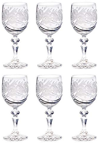 Barski Weinkelch, Kristall, 6 Stück, Rot- oder Weißweinglas, wunderschön handgeschnitten, Blumendesign, 170 ml, europäische Qualität, hergestellt in Europa