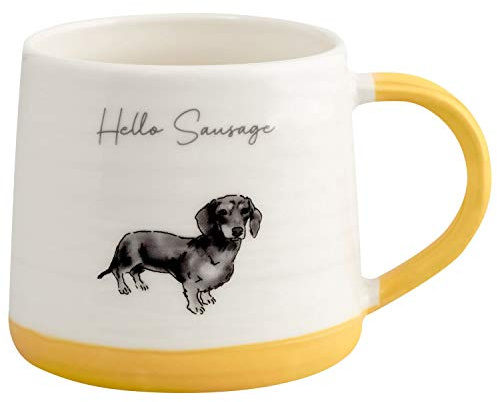 EEMKAY® New Animal Slogan Mug with Sausage Dog Illustration and Yellow Colour Accent N-21