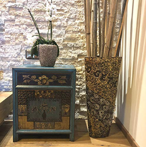 OPIUM OUTLET Chinesische Nacht-Konsole asiatischer Nachttisch Asia Nacht-Schrank orientalische Schlafzimmer-Kommode Shabby-chic blau