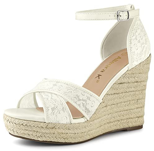 Allegra K Femmes Sandales Compensées Talon Compensé Bride Cheville Espadrille Blanche 40