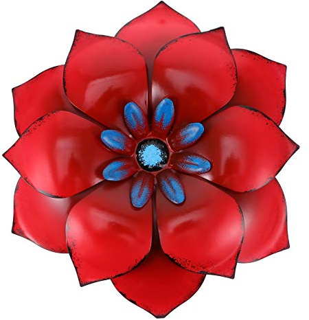 BESPORTBLE Metall Blumen Wanddekoration Blumen Wandskulptur 3D Wanddeko Wandkunst Eisen Kunst für Drinnen Draußen Wandbehang Skulpturen Dekoration Garten Schlafzimmer Wohnzimmer Rot