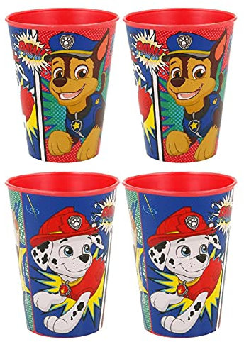 Gold1 4pc x Cartoon Character Drinking Cup Pack, Tumbler Re-Usable Plastic (Paw Patrol Boys Chase)