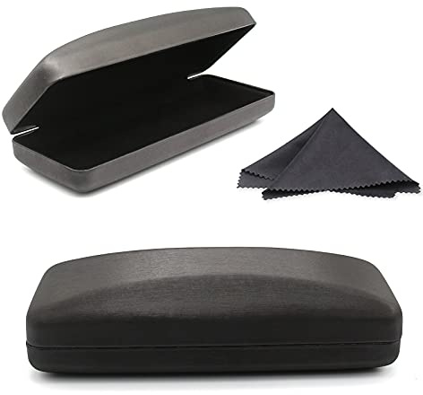 SMARTTOP Eyeglass Case, Sunglasses Glasses Case Hard Shell With Cleaning Cloth, Portable PU leather Lightweight Eye glass Carry Case (Black)