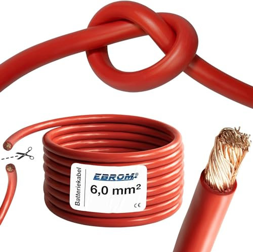EBROM Batteriekabel hochflexibel Hi-Flex (Hi Flex) 6mm2 Kabel – Meterware in ROT - sehr biegsam – Mantel aus PVC (70 ± 5 Shore) – 99,9% OFC Kupfer 6 mm² - als Starterkabel, Ladekabel oder ähnliches