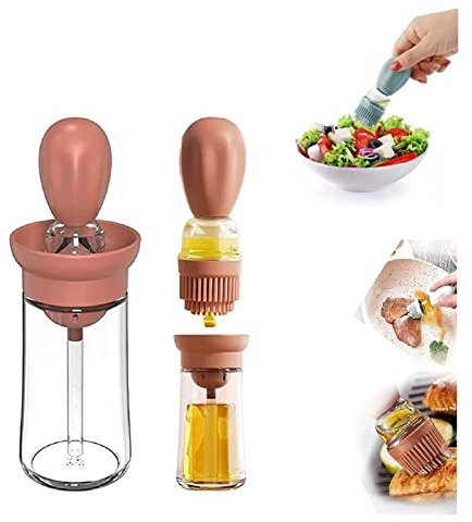 FUFRE Botella de aceite, cepillo para botellas de aceite, botella de aceite con brocha de silicona, 180 ml, impermeable, dispensador de aceite para casa, cocina, barbacoa (marrón)