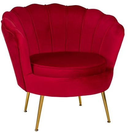 Liberoshopping Sessel aus Samtstoff mit Metallbeinen in Goldfarbe, muschelförmige Rückenlehne mit modernem Design Fiore (Bordeaux)