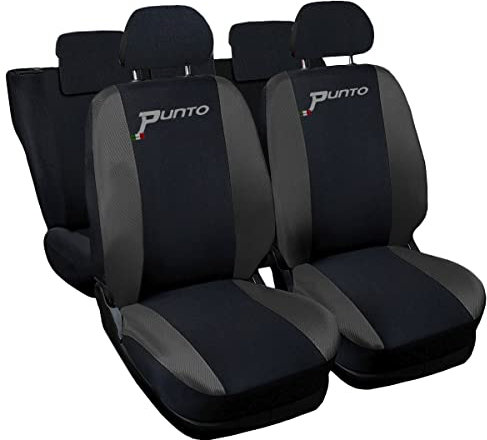 Auto Accessori Lupex | Coprisedili auto compatibili con Grande Punto (2005-2018) con schienale posteriore unito, Nero Grigio Scuro, Made In Italy, Protezione Sedili Anteriori e Posteriori