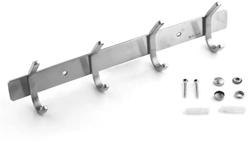 UK Seller | Stainless Steel Wall Coat Hook Rack | 4 Hooks for Bathroom Door | Towel Rail, Kitchen, Dressing Gown Hanger