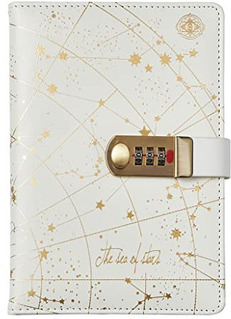 NectaRoy A5 Travel Journal with Lock(The Sea of Star), PU Leather Password Notebook, Lockable Diary Planner Agenda for Office School Supplies Student Stationery Birthday Gift, 215x145mm