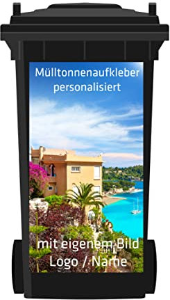 INDIGOS UG - Mülltonnenaufkleber wetterfest 80x32 cm Aufkleber für Mülltonne - Mülleimer - Abfalltonne - Haus Müllanlage personalisierte Geschenke mit Foto & Wunschtext