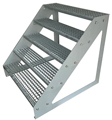 Kaminbau Mierzwa Premium Stahl Treppe Freistehend Verzinkt 5 Stufen (Breite 140 cm) (Höhe 95 cm) Wetterfest Gitterroststufe Gartentreppe