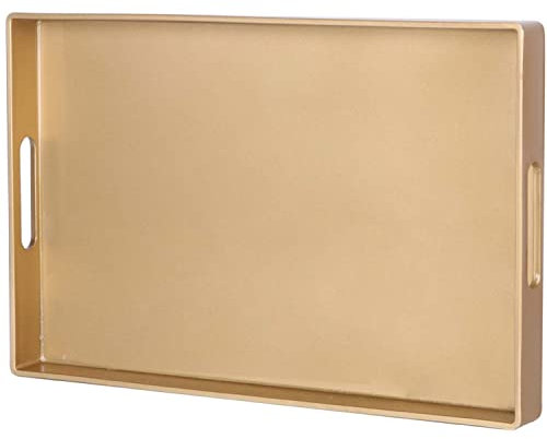 Zosenley Dekoratives Tablett, rechteckiges Kunststofftablett mit Griffen, modernes Kosmetiktablett und Serviertablett für Badezimmer, Küche, Ottomane und Couchtisch, 39,6 x 25,9 cm (Gold)