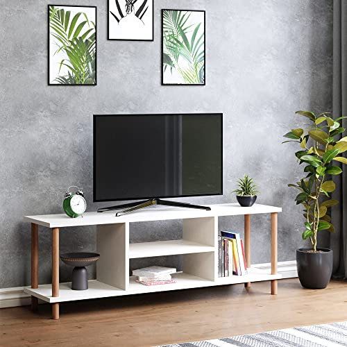 [en.casa] TV Schrank Ærøskøbing mit 2 Ablagefächern TV Bank 43 x 120 x 29 cm Fernsehtisch mit 2 Staufächern Lowboard TV Möbel Fernsehschrank Weiß