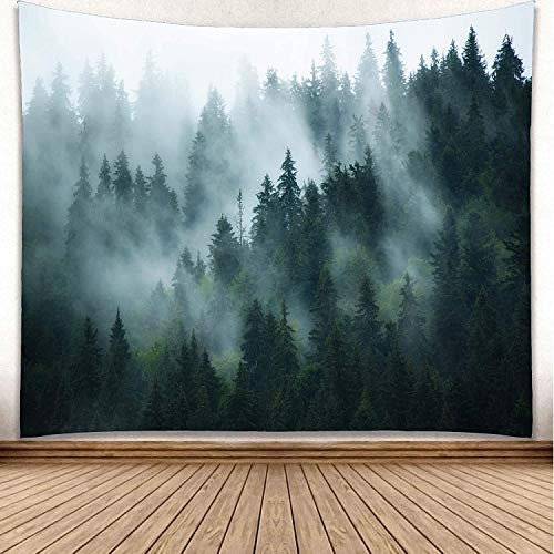 YISURE Misty Forest Tapestry, Foggy Tree Wall Hanging Tapestries, Extra Large Tapestry Nature Pine Woodland Wall Art for Bedroom Living Room, 140 W x 90 L
