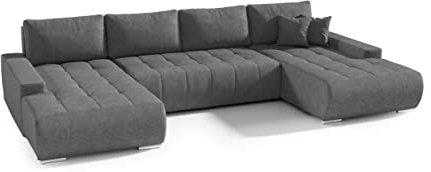 FEDVE Ecksofa mit Schlaffunktion Anthrazit - Dhaka – Praktisches Schlafsofa mit Bettkasten – Gemütlich Rückenkissen Sofa mit Bettfunktion – Sofa U Form zum Salon für Viele Jahr