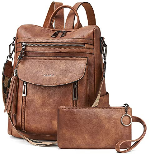 Shrrie Leather Backpack Fashion Backpack Purse Designer Small Travel Backpack Convertible Shoulder Bag with Wristlet for Work College