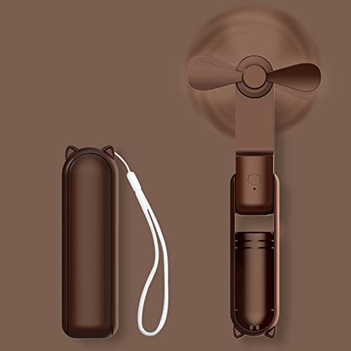 DSLIHA Handheld Mini Fan, Portable Hand Held Fan, USB Rechargeable Pocket Fan With 3 Speeds, Folding Personal Small Desk Fans Battery Operated for Women Kids,Home Office Indoor Outdoor Travel (Brown)