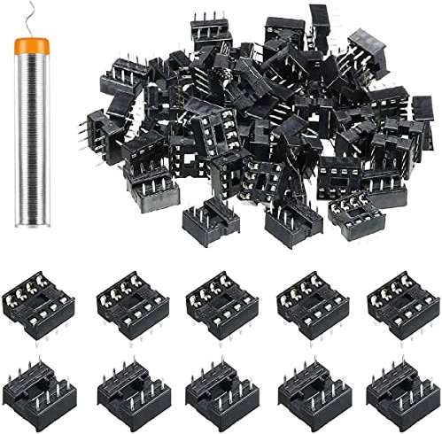 Youmile 100 Stück DIP-IC-Sockel 8-poliger 2,54 mm Abstand IC-Sockel-Adapter Löttyp Flachstift-IC-Komponenten von hoher Qualität mit Zinndrahtstift für Elektronikexperimente zum Selbermachen