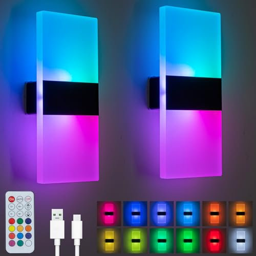 Wandleuchte Innen mit Bewegungsmelder 4000mAh Akku Wandleuchte Ohne Stromanschluss und Kabellose Wandlampe mit Schalter für Treppenbeleuchtung (RGB, 2)