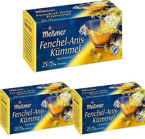 Meßmer Fenchel-Anis-Kümmel | 25 Teebeutel | Vegan | Glutenfrei | Laktosefrei (Packung mit 3)