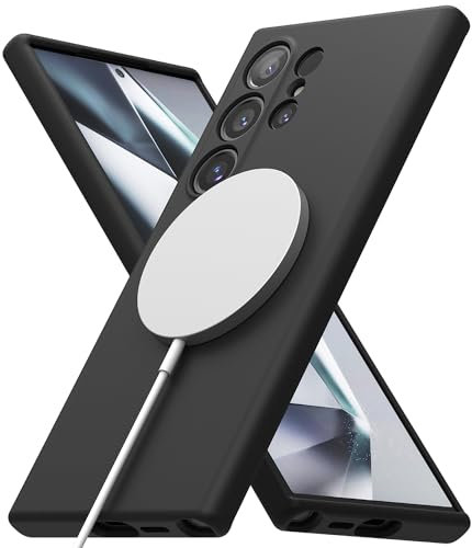 Ringke Coque Compatible avec Samsung Galaxy S24 Ultra [Silicone Magnetic] Magnétique Microfibre Douce Silicone Bumper Ultra Mince Fine Souple Légère Étui pour Coque S24 Ultra - Black