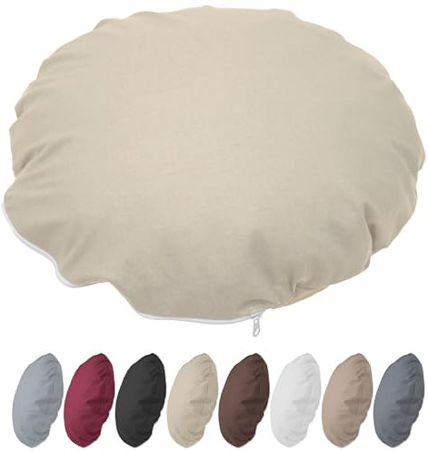 Nurtextil24 Kissenbezug Rund 35cm Ø Durchmesser Beige Reißverschluss Bodenkissen Sitzkissen Rundkissen Stuhlkissen 100% Baumwolle Bettkissen Sofakissen Kopfkissen Hülle Überzug
