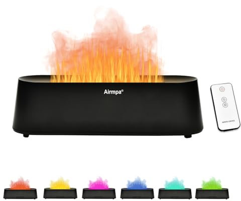 Airmpa Aroma Diffuser 250ML, Aroma Diffuser Mit Flammen Effekt, Licht mit 7 Farbwechseln, Diffusor für ätherische Öle,luftbefeuchter, Kann im Schlafzimmer, Büro, Yoga verwendet Werden (Schwarz)