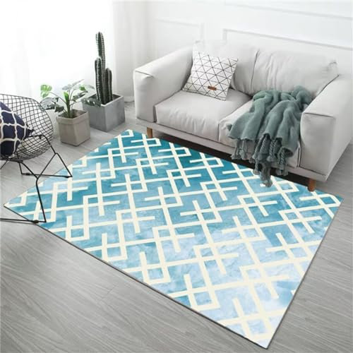 RUGMRZ Tischkamin Teppich Abstraktes Wohnzimmer Teppich für Balkon blau Fell teppiche für Schlafzimmer bettumrandung Teppich tischkamin Teppich Flur dekoration200x300CM