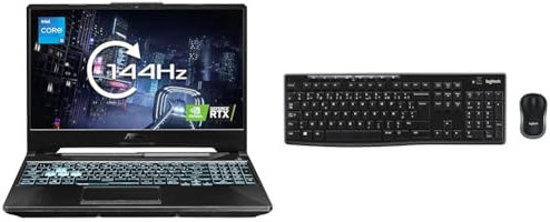 ASUS TUF F15 FX506HC 15.6 144Hz Full HD Gaming Laptop & Logitech MK270 Wireless Keyboard and Mouse Combo for Windows, AZERTY French Layout - Black