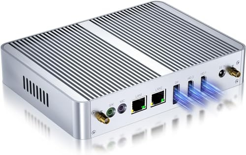Kinupute Lüfterloser Mini PC, Desktop Computer 12. Alder Lake-N100, bis zu 3.4GHz, 16G DDR4, 256G M.2 NVME SSD, Windows 11 Pro, Dual LAN, 4K@60Hz Triple-Display, 2xHDMI/DP, WiFi6, BT5.1, VESA, WOL