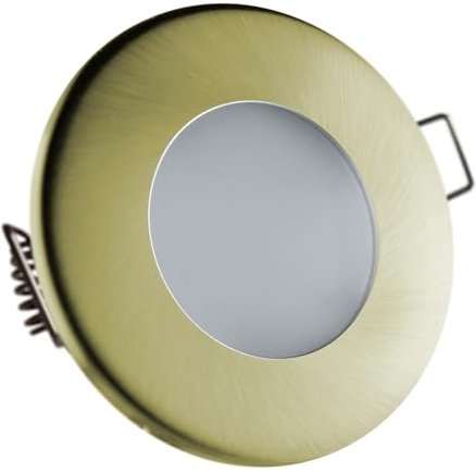 LED Einbaustrahler Feuchtraum IP44 Gold-Messing gebürstet | rund (satiniert) | Lochmaß Ø 68mm - 75mm | Einbautiefe 64mm | Anschlussfertig mit GU10 230V Fassung Farbe 1,2W LED warmweiß GU10 230V