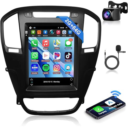2G+64G Wireless Carplay Android Car Stereo for Buick Regal 2009-2013 Opel Vauxhall Insignia 2009-2013, 9.7 Inch Touch Screen Car Radio with Android Auto GPS Bluetooth FM RDS HiFi WiFi Backup Camera