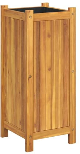vidaXL Jardinière avec Doublure, Lit Surélevé, Bac à Fleurs, Pot de Plantes, Boîte à Fleurs Jardin Patio Terrasse, 31x31x75 cm Bois Massif d'Acacia