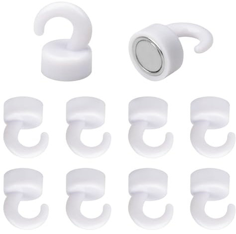 NogmeTaa 2024 neues Design mini Magnete stark mit Haken für Büro, Klassenzimmer, Kreuzfahrtschiff und Küche, niedliche neodym magnethaken weiß für Kühlschrank – 10 Stück pro Packung