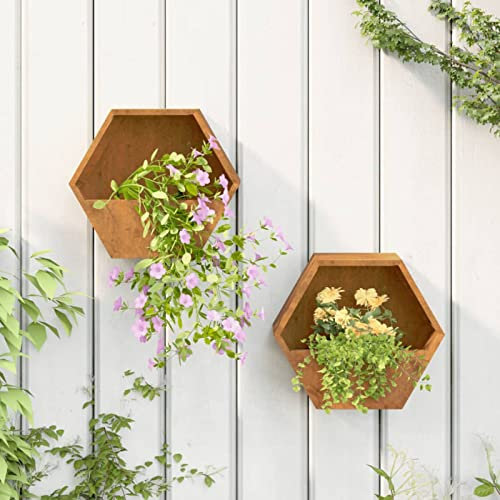 ShGaxin Jardineras de Pared 2 uds, Macetero, Macetas para Flores y Plantas, Macetero para Jardin, Acero corten Gris 30x10x25 cm