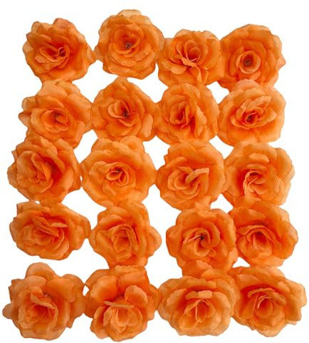 Corkwaw Künstliche Rosenköpfe, Seidenrosenköpfe, 7,6 cm, für Hochzeit, Party, Zuhause, Garten, Dekoration, Basteln, Geschenkbox, Dekoration, Orange, 25 Stück