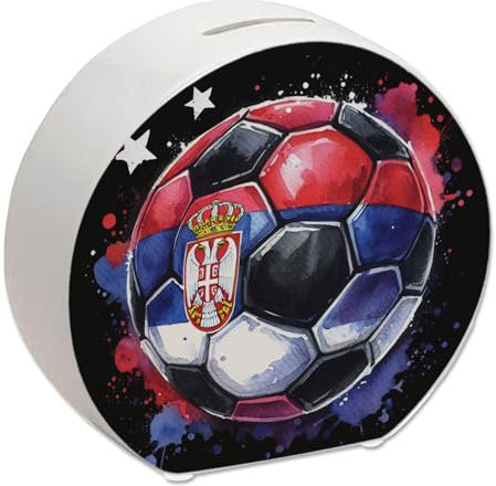Fußball Serbien Flagge Spardose EM 2024 Nationalflagge Rot Blau Sport Ball Perfekte Geschenkidee