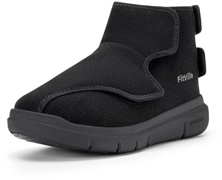 FitVille Damen Winterschuhe gefüttert Extra Weit Schuhe mit Klettverschluss Fellstiefel Verbandsschuh Schwarz gr. 38.5 EU X-Weit