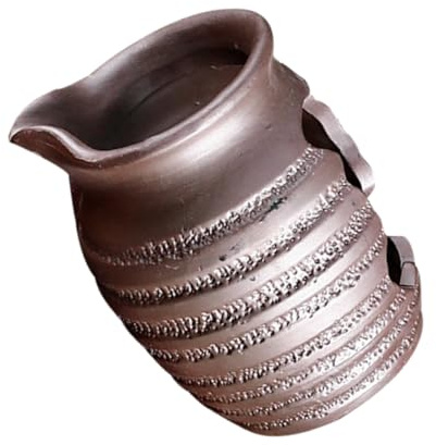 Alipis Ceramic Pot Water Spitter Fountain for Outdoor Garden Patio, Medium Vintage Brown Flowing Jar Decoration without Pump, DIY Landscape Pond Ornament